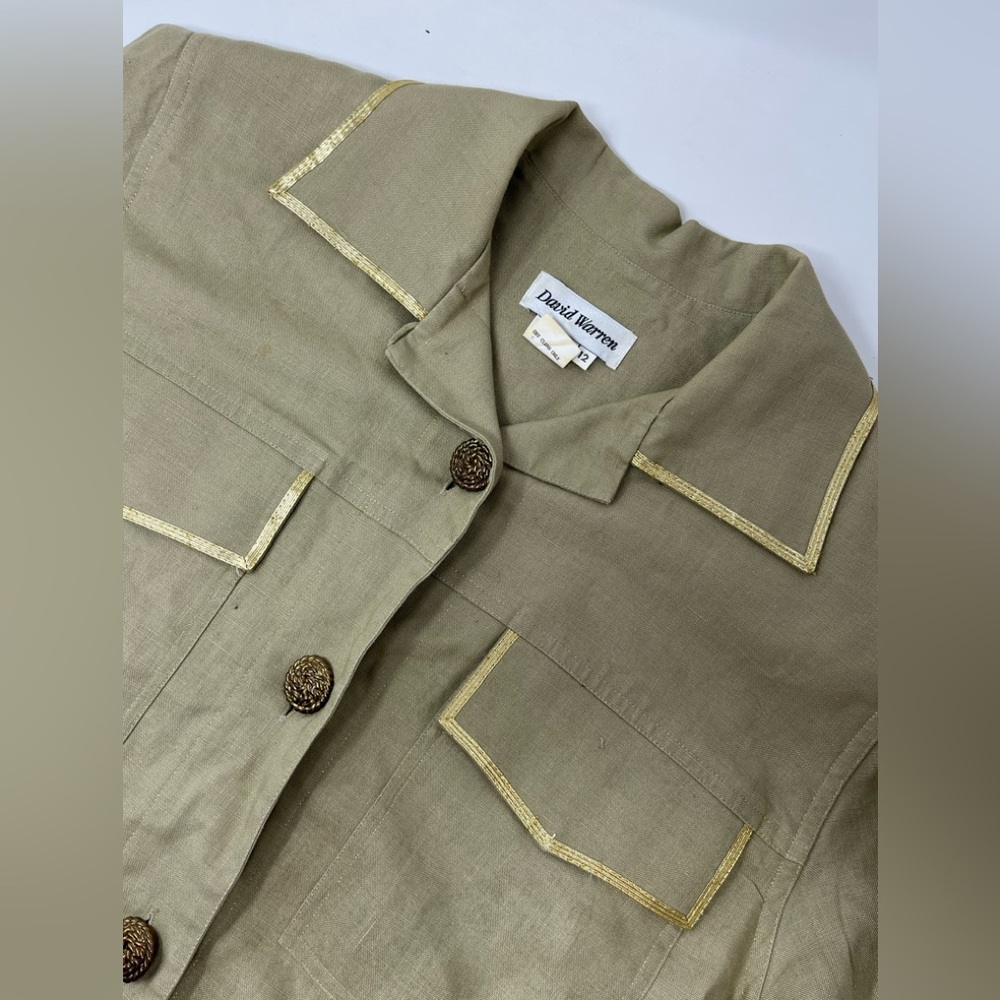 Vintage David Warren Coat Rayon, Linen, Ramie Gold Overcoat Button Women 12 GHJ1